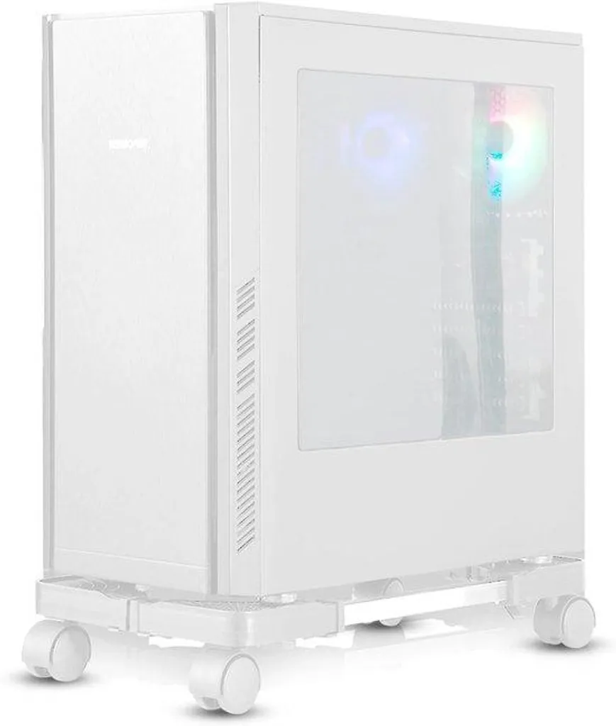Support PC à 4 roulettes blanc réglable pour unité centrale d'ordinateur