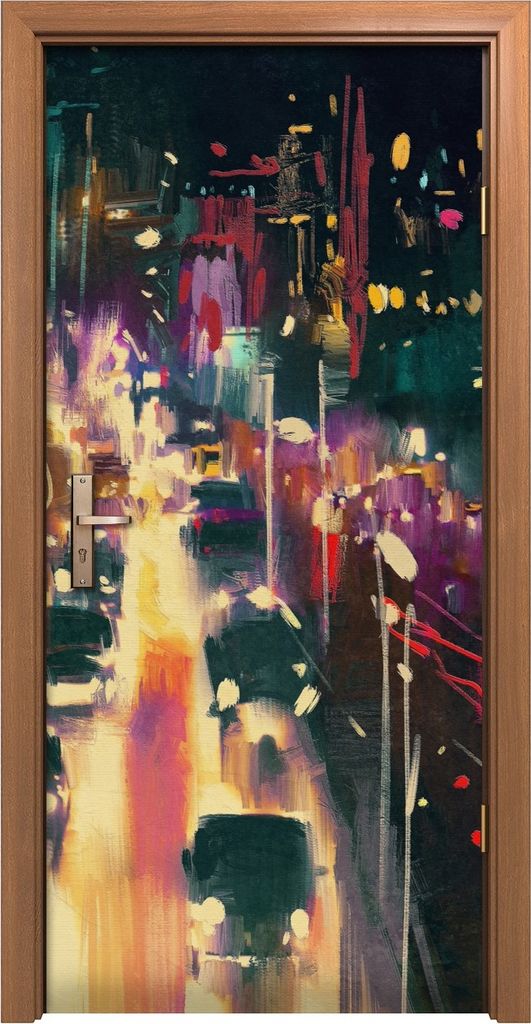 Türposter 90x200 cm Türaufkleber Türtapete Türfolie Klebefolie Lichtspuren auf der Straße bei Nacht