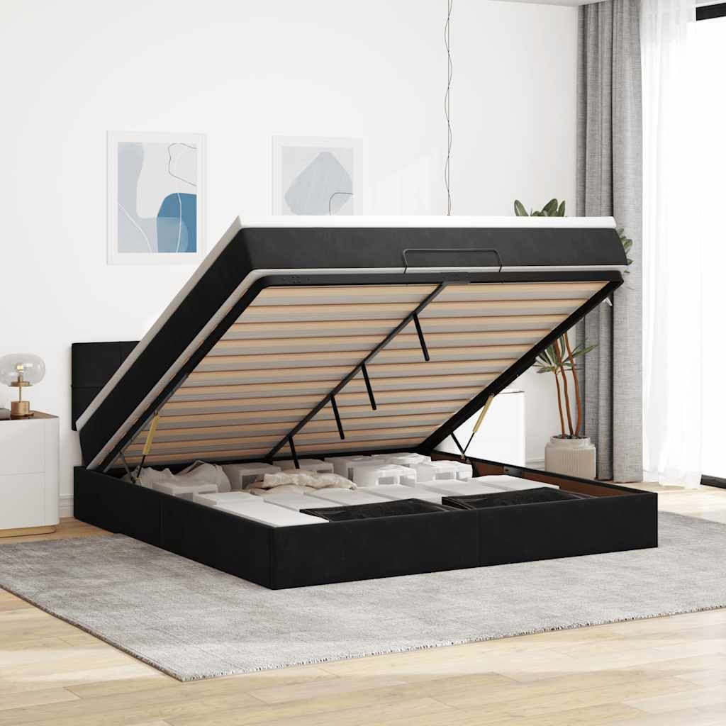 Langlebige Ottoman-Bett mit Matratze & LEDs Schwarz 180x200 cm Samt - Klassische Betten Bettrahmen Möbel7923463