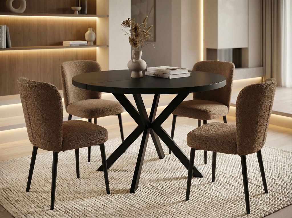 Runder Ausziehbarer Esstisch - Loft Style Tisch mit Metallbeinen - 100 bis 180 cm - Industrieller Tisch für Wohnzimmer - Spacesaver - Schwarz - 10...