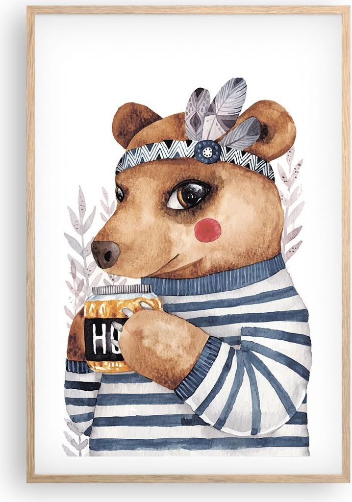 Gerahmtes Poster - Rahmen in heller Eiche - Anthropomorphisierung Bär Kinder - 61x91,5 cm - Wand Bild - Wanddeko - Wandbilder - Kunstposter - Wand...