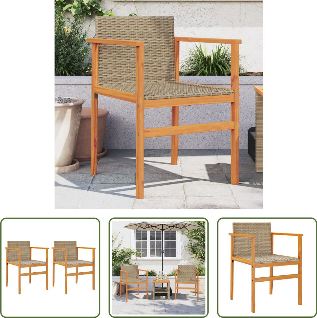 The Living Store Gartenstühle 2 Stk. Beige Poly Rattan und Massivholz