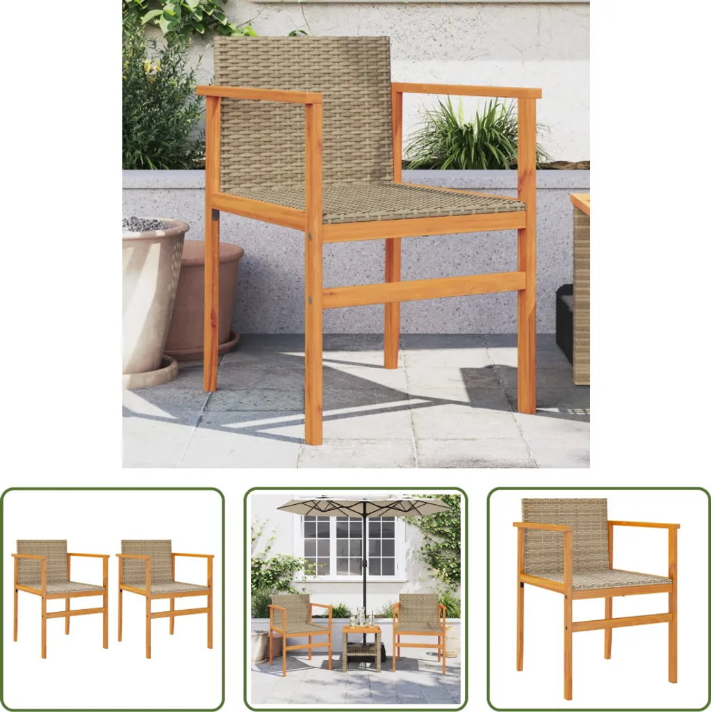 The Living Store Sedie da giardino 2 pz. Poli rattan beige e legno massiccio
