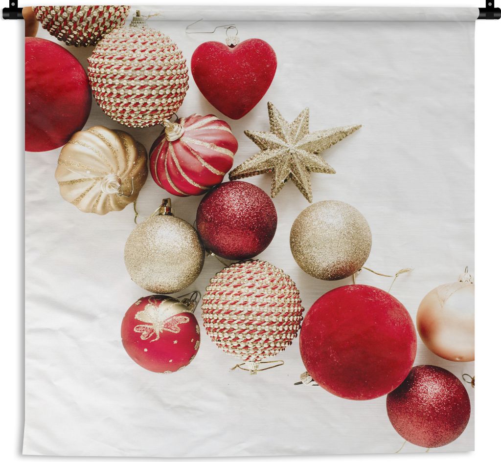MuchoWow Wandteppich Wandbehang Winter - Rot - Kugeln 150x150 cm Tapisserie Dekoration Wandtuch - Wohnaccessoires - Modernes