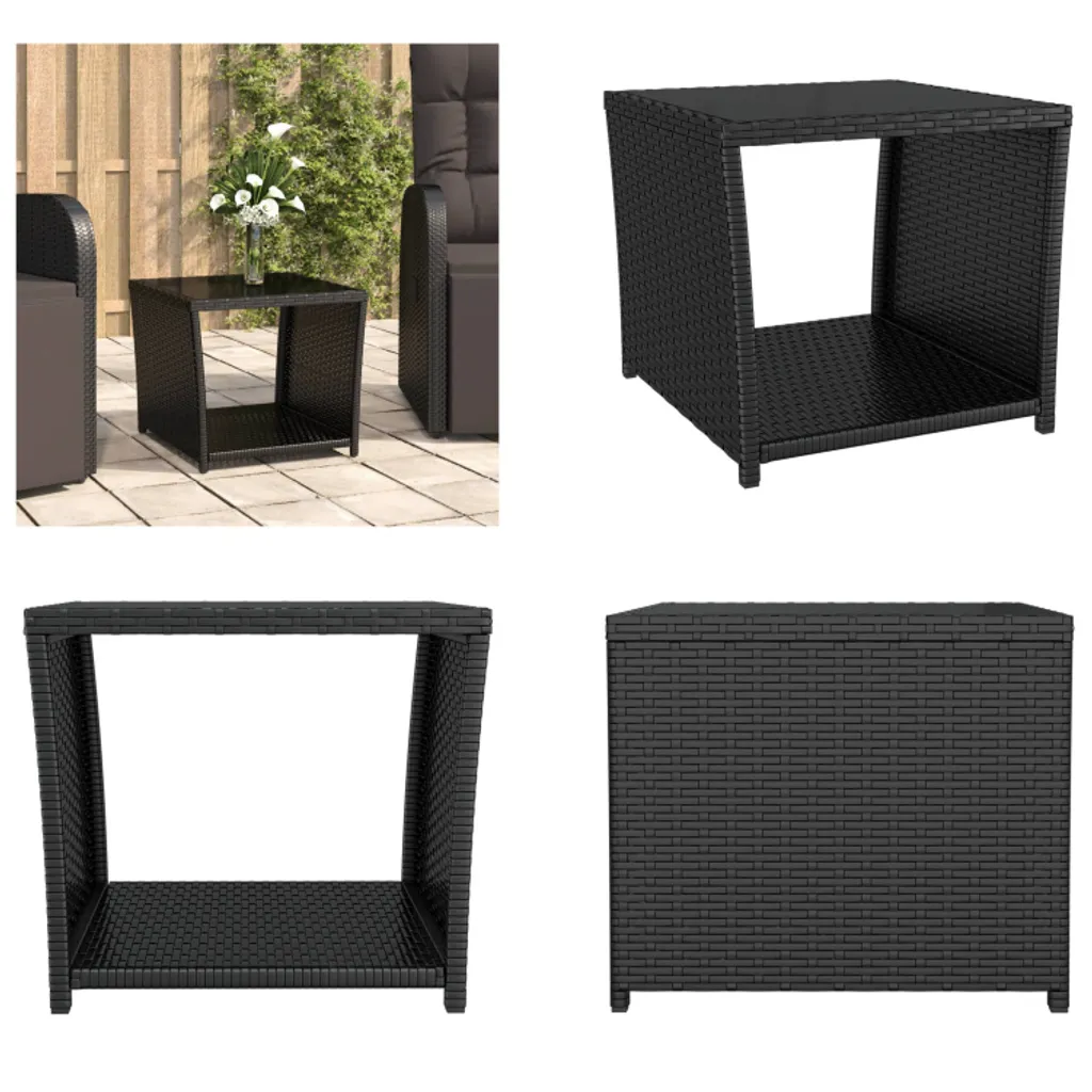 Tavolino da Tè Outdoor vidaXL Nero: Design Rattan e Piano in Vetro