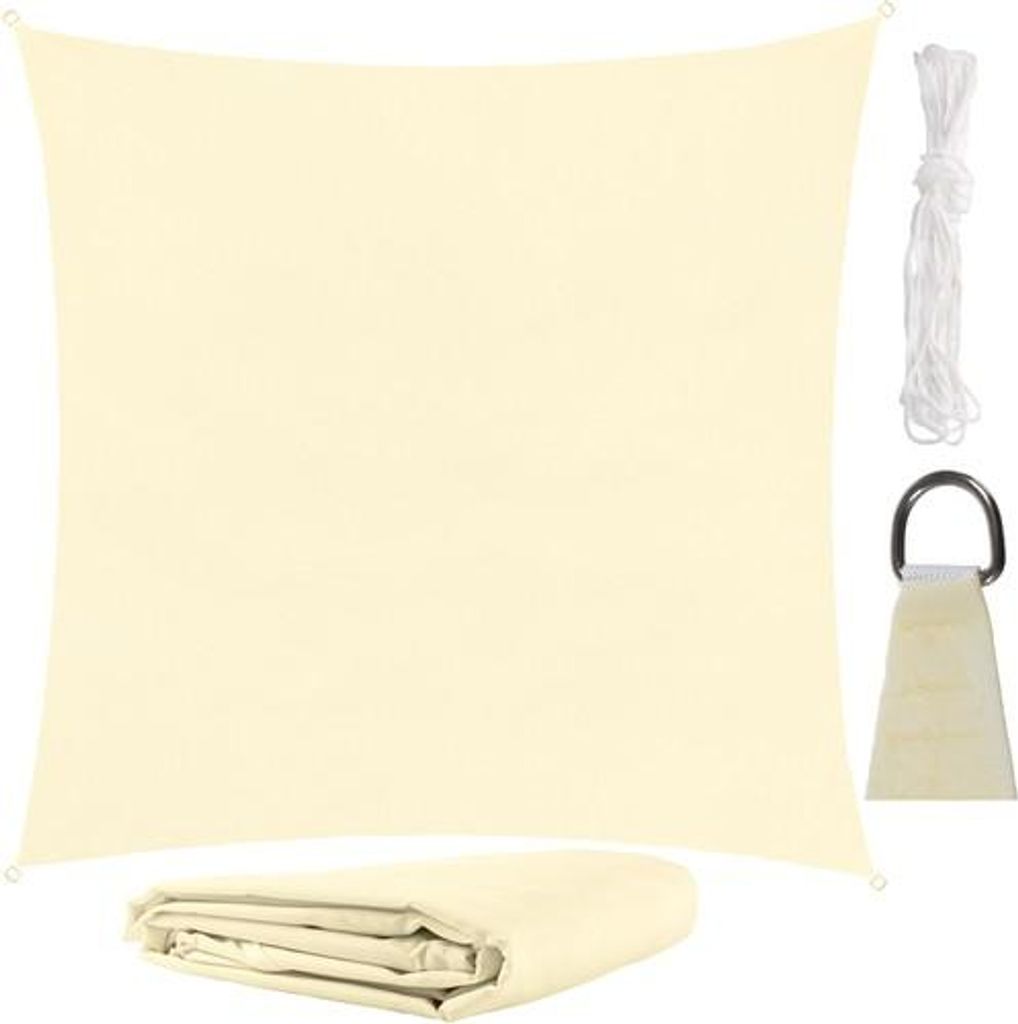 Sonnendach, quadratisch, Metallringe, beige, 3,6 x 3,6 m, Produktbild 