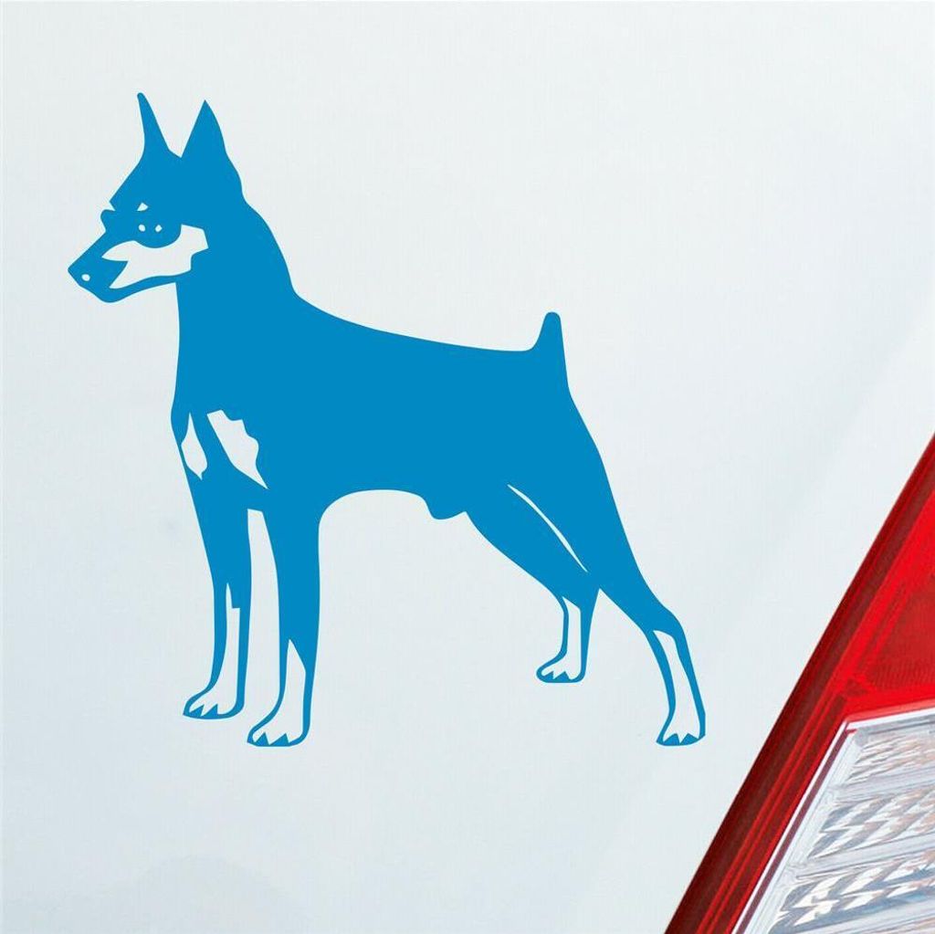 Auto Aufkleber Zwergpinscher Hund Dog Animal 10x10 cm Hellblau Sticker Heckscheibenaufkleber