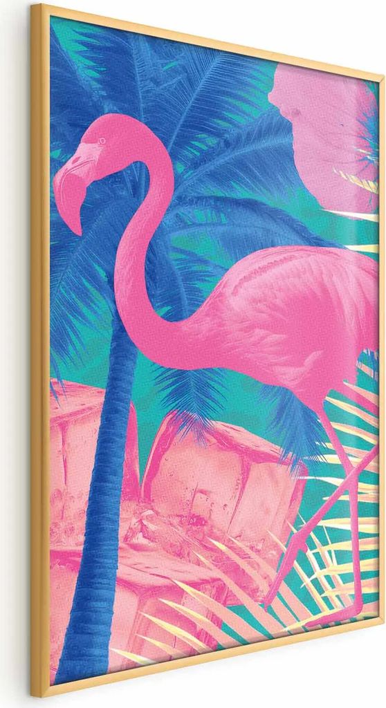 Posterpapier Poster - Pink Flamingo - abstract flamingo against a background of palm trees and ice cubes 60x90 cm Tiere g-C-10184-ao-a