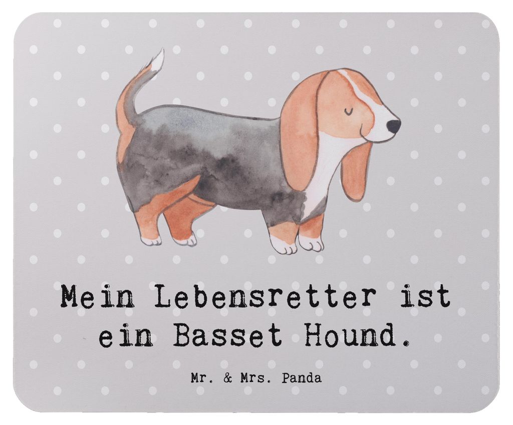 Mr. & Mrs. Panda Mauspad Basset Hound Lebensretter - Grau Pastell - Geschenk, Mousepad, pc, Mouse Pad, laptop