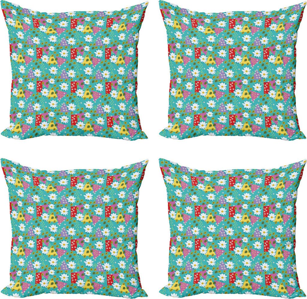 ABAKUHAUS Bunt Kissenbezug Set (4 Stück), Blühende Gänseblümchen Blätter, Moderner Doppelseitiger Digitaldruck, 60 cm x 60 cm, Mehrfarbig