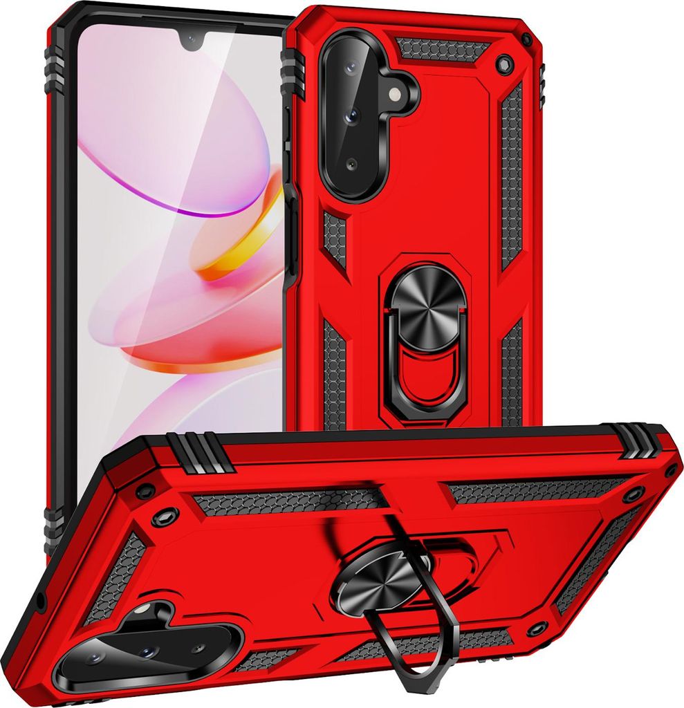 Schutzhülle für Samsung Galaxy A26 / A17 Dual Layer Robust Militäre Fallschutz Hülle mit Ringhalterung Ständer Rot