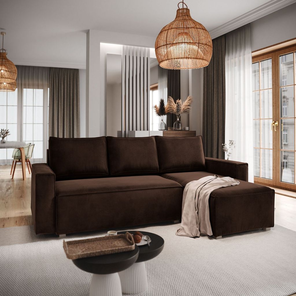 Masseno Ecksofa SILES mit Schlaffunktion L-Form, Sofa mit Bettkasten, Wohnzimmersofa, Couch, Soffa, Bettsofa, Couchgarnitur- Braun, MONOLITH 29