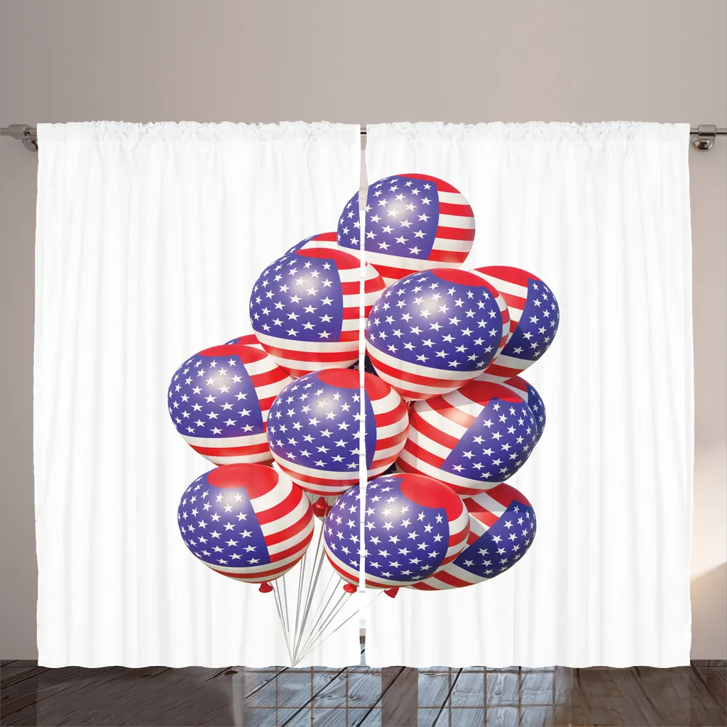 Rideau Rustique Ballons Patriotiques en Tissu Premium Blanc 280x225cm
