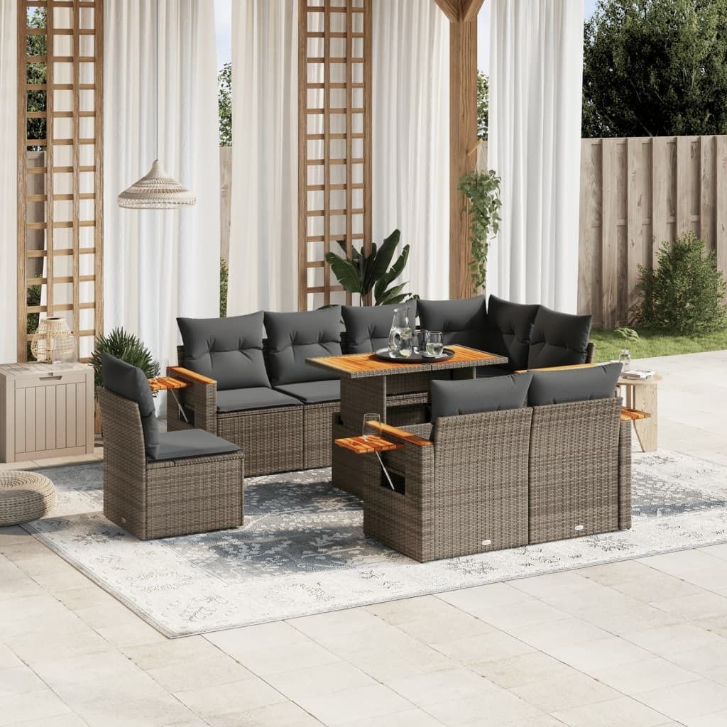 Maison Exclusive - 9-tlg. Garten-Sofagarnitur mit Kissen Grau Poly Rattan
