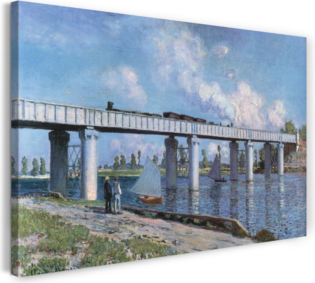 Leinwandbild (60x40cm): Claude Monet - Die Eisenbahnbrücke in Argenteuil (1873), echter Holz-Keilrahmen inkl. Aufhänger, handgefertigt in Deutsch...