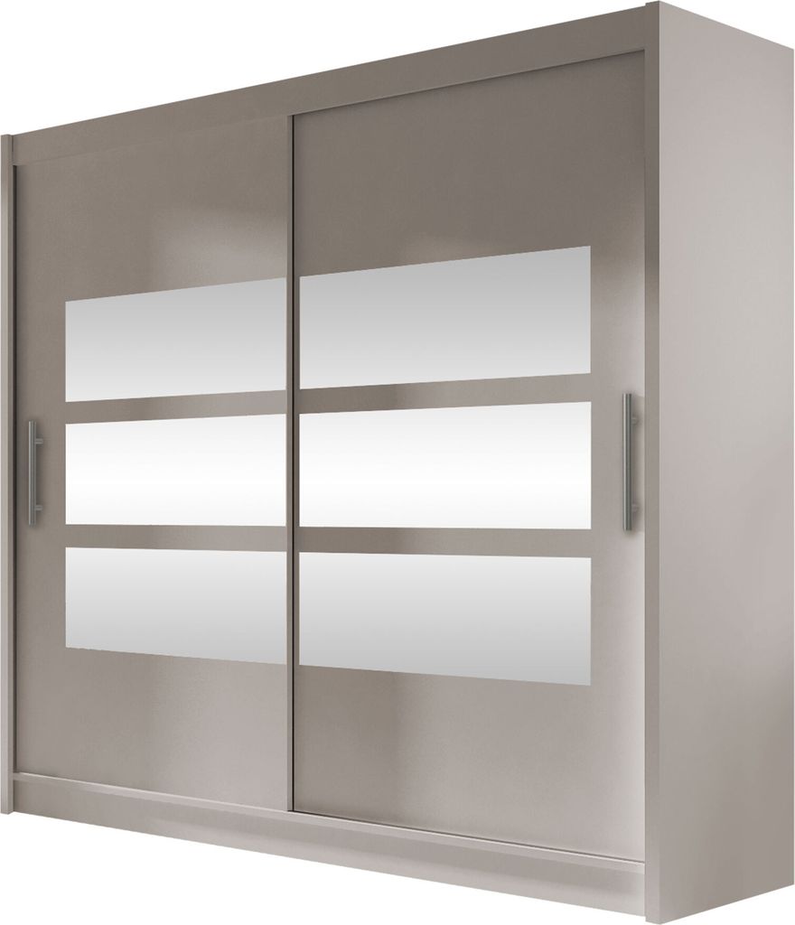 MIRJAN24 Schwebetürenschrank London III 180, Garderobenschrank mit zwei Türen, Frontspiegel, Kleiderschrank (Farbe: Cashmere, ohne Beleuchtung)