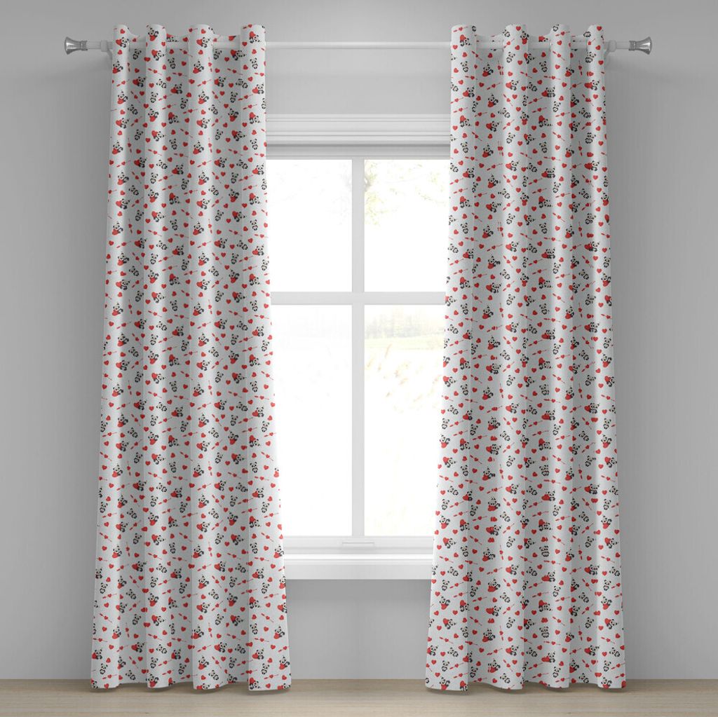 ABAKUHAUS Liebe Ösenvorhang, Netter Panda Bear in der Liebe, die mit den klaren Herz-Zahlen und den festlichen Pfeilen sitzt, Dekorative 2-Panel-F...