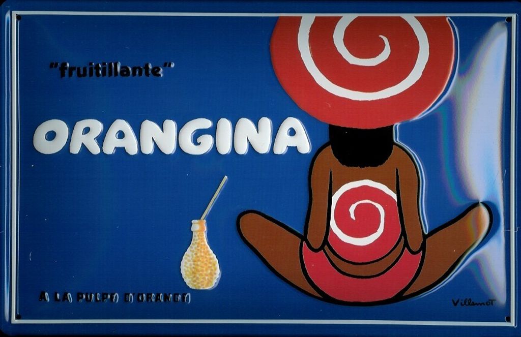 Blechschild Orangina Orangensaft Fruitilante retro Produktbild 