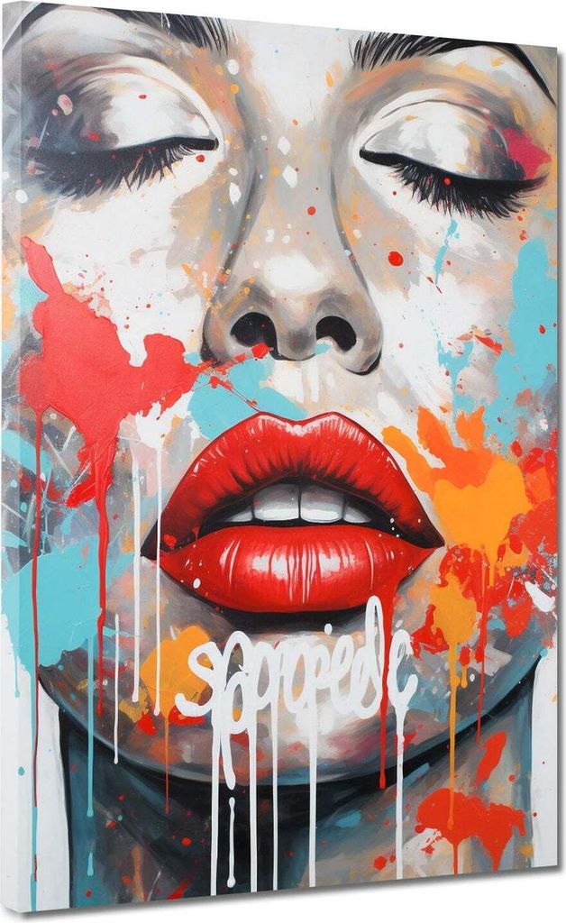 Leinwandbild Wandbild rote Lippen, Frau Kunstdruck XL Wanddeko: 90x120x2cm