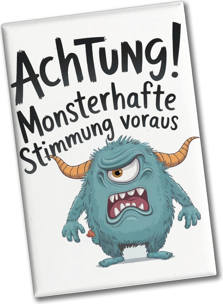 Blaues Cartoon Monster Achtung Monsterstimmung Souvenir Souvenir Magnet
