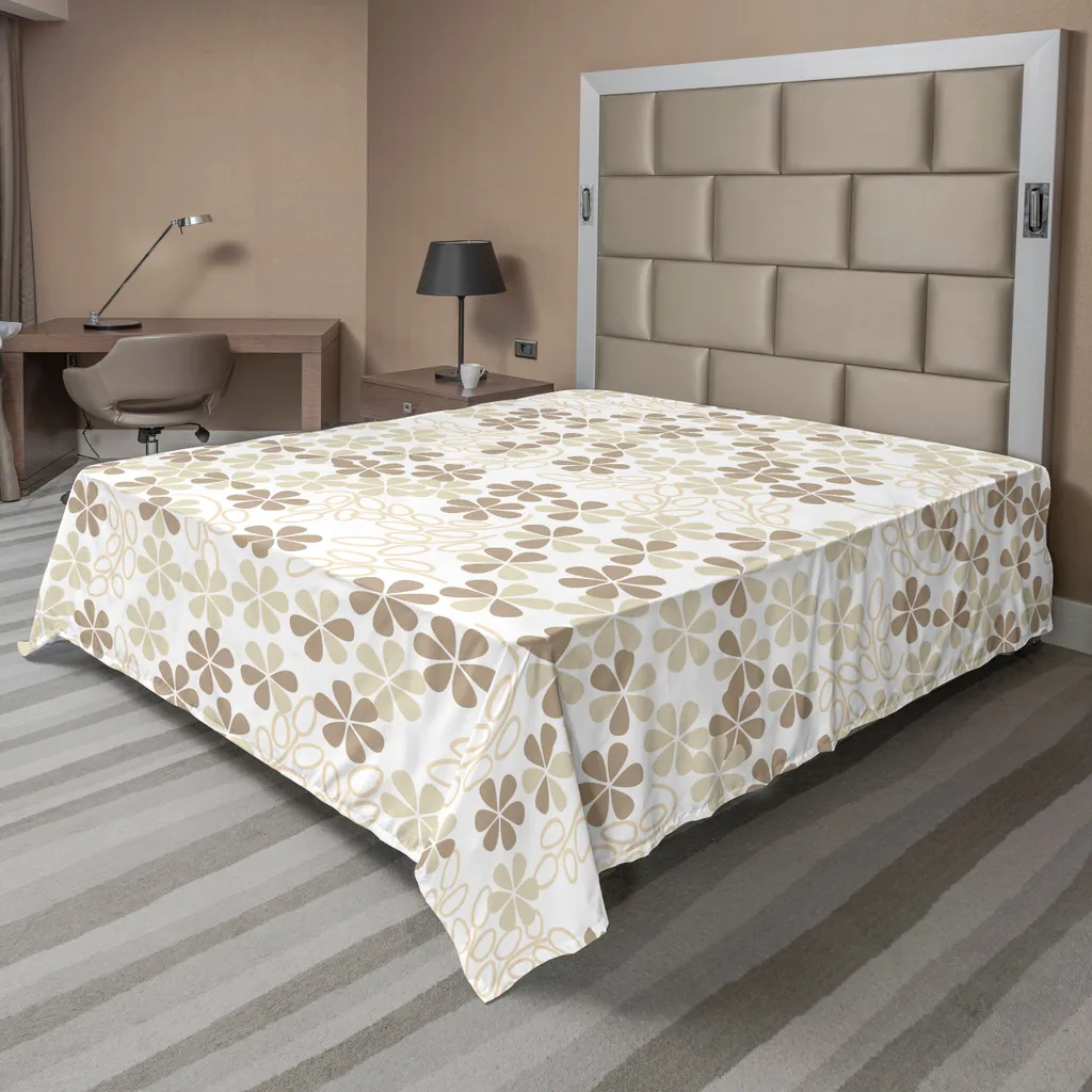 Drap de lit anti-plis et doux 260x228 cm, motif floral beige crème