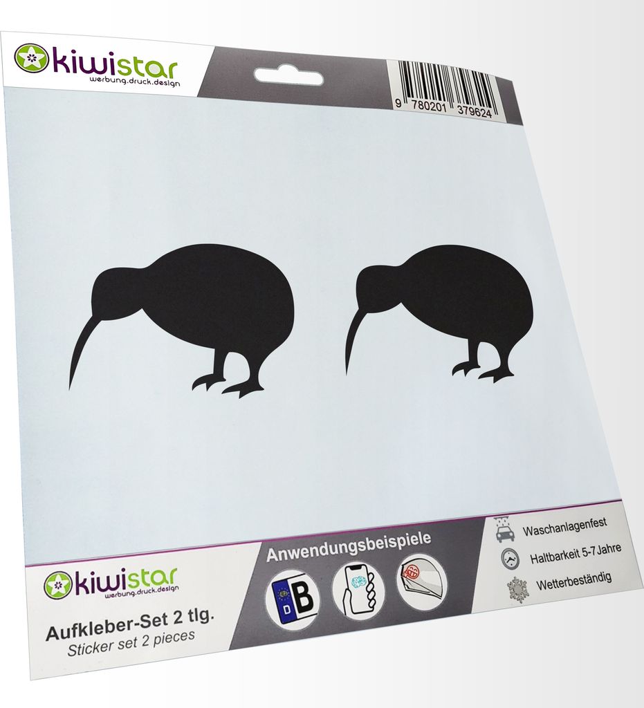 Kiwistar - 2x Kennzeichenaufkleber - mattschwarz - 21 mm Kiwi - Neuseeland - Autoaufkleber - Aufkleber für Auto, Laptop, Fahrrad, LKW, Motorrad Me...