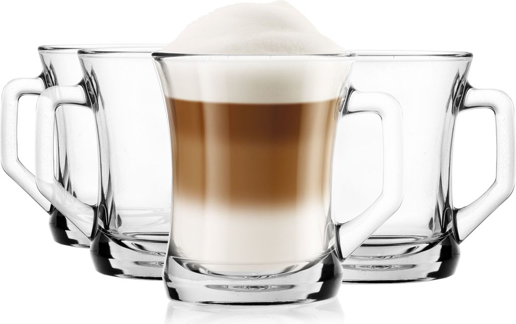 GLASMARK Glasbecher 4-Set 180ml Große (max. 225ml) 4 Stück mit Henkel Kaffeegläser Teeglas mit Griff Cappuccino Latte Macchiato Gläser transp...