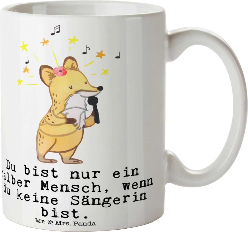 Mr. & Mrs. Panda Kaffeetasse Sängerin Herz - Weiß - Geschenk, Trinkbecher, Teetasse, Geschenktasse, Becher, Henkelpott