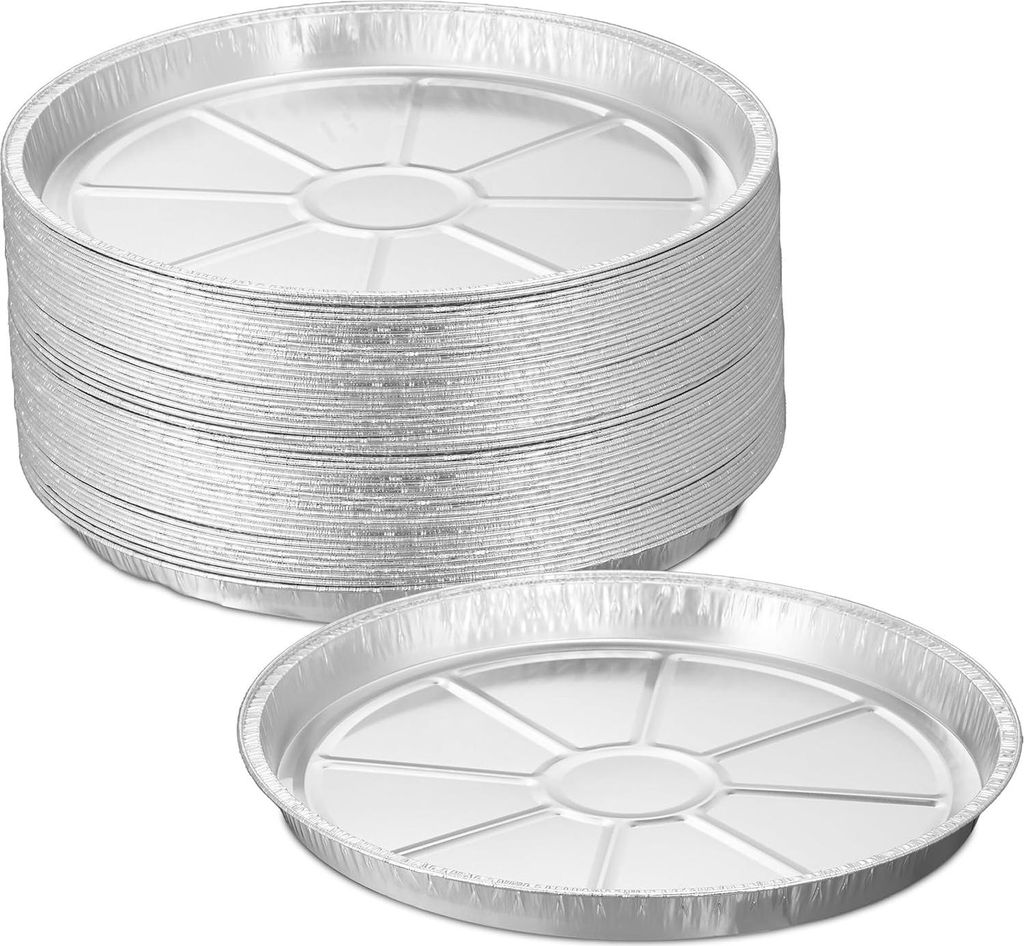 Set von 50 runden Aluminiumschalen 25 x 27,5 cm - Backform für Torte - Auffangschale für BBQ - Silber