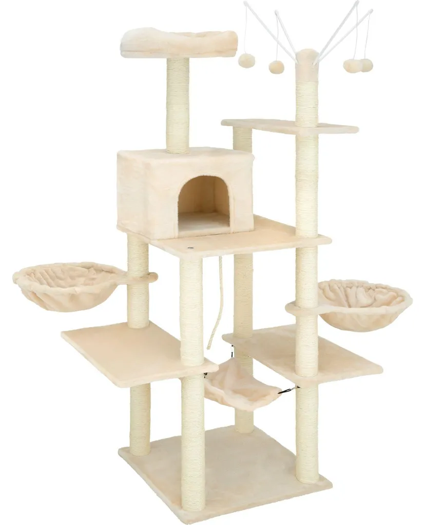 Arbre à chat géant 165 cm LILOU en peluche beige pour grand appartement