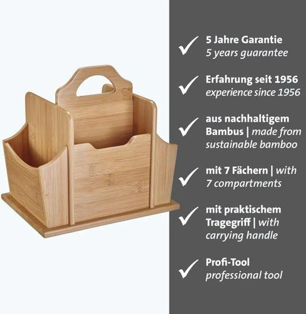 Organiseur de table 7 cases en bambou naturel pour les repas