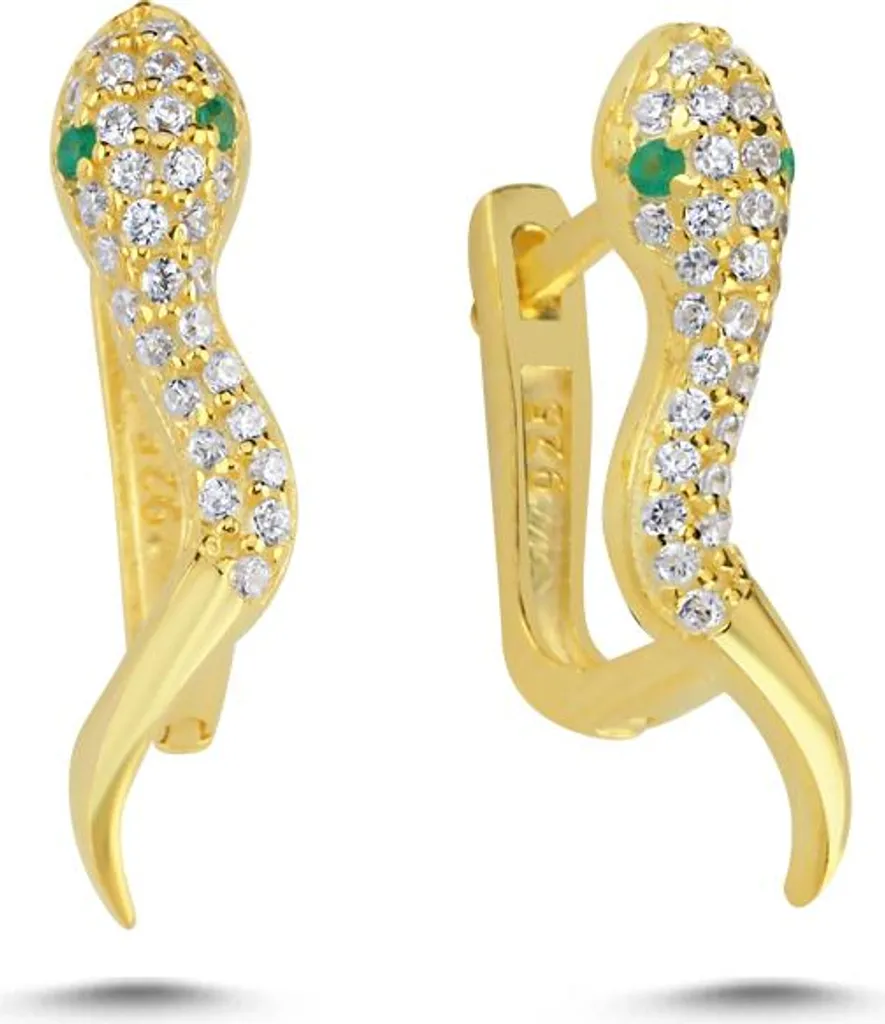 Boucles d'oreilles serpent en argent 925 et zircone dorées à l'or fin