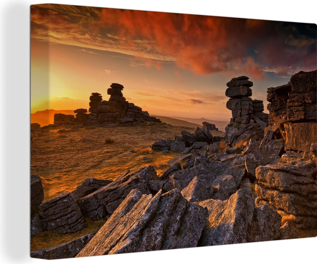 OneMillionCanvasses - Leinwandbilder - 140x90 cm, Die felsige Landschaft des Dartmoor National Park in England, Wandbilder Kunstdruck Wanddekorat...