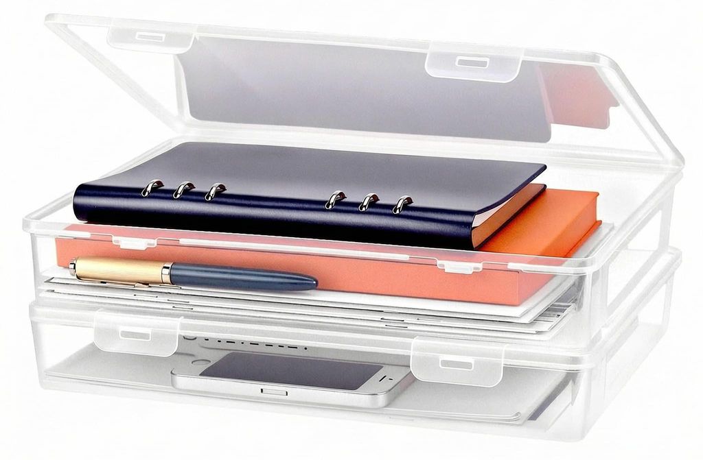 2 Archivboxen im A4-Format, transparenter Kunststoff, 31 x 22 x 5 cm