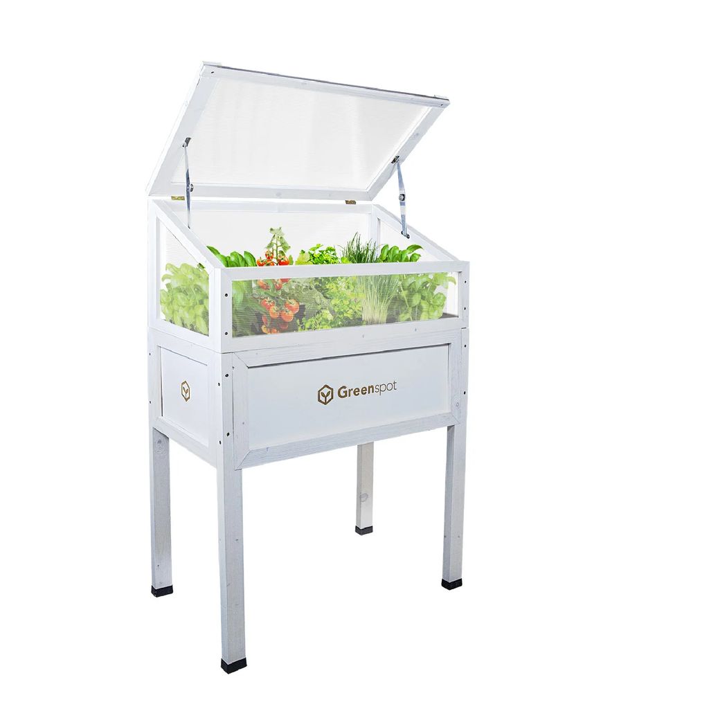 QLS Mini-Gewächshaus aus Holz Vintage 80x45 Hochbeet Balkon Frühbeet Terrasse 11269