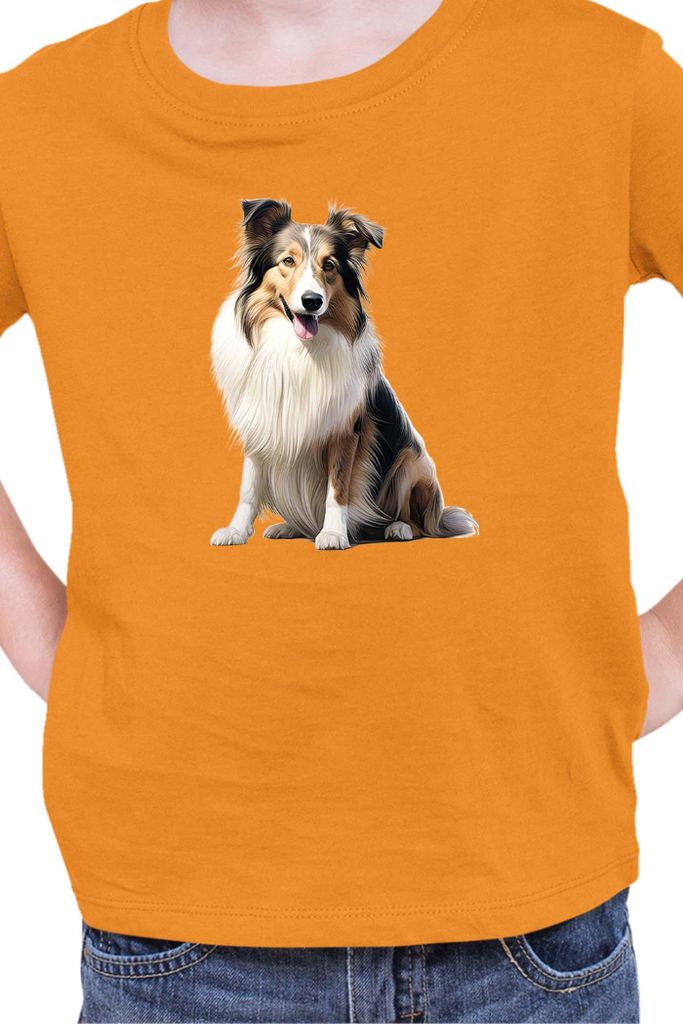 Kinder T-Shirt Dogs Breeds Collie Dog Breed 006, 12-13 Jahr - 152 / Orange