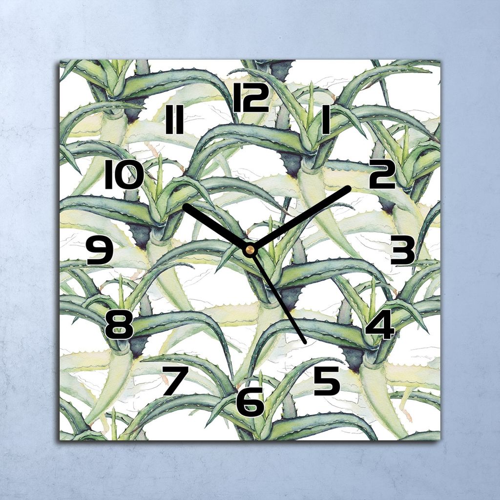 Wanduhr Echt-Glas-Küchenuhr Aloe Vera Quarz Lautlos 30x30 Deko Bilder
