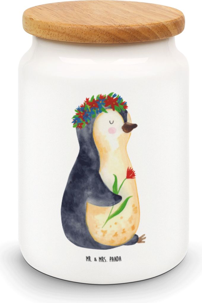 Mr. & Mrs. Panda zuckerdose Pinguin Blumen - Weiß - Geschenk, Motivation, Ziele, Dose, Keksdose, Blumenliebe, Lebensmittelbehälter, Kaffeedose, G...