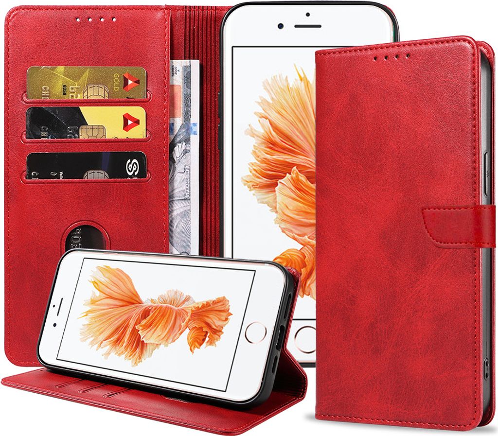 Passend für iPhone 6/6s Plus Handytasche Kunstleder mit magnetischer Lippe und Kartenhalter Buchhülle mit Klappe - Rot - Smartphonica