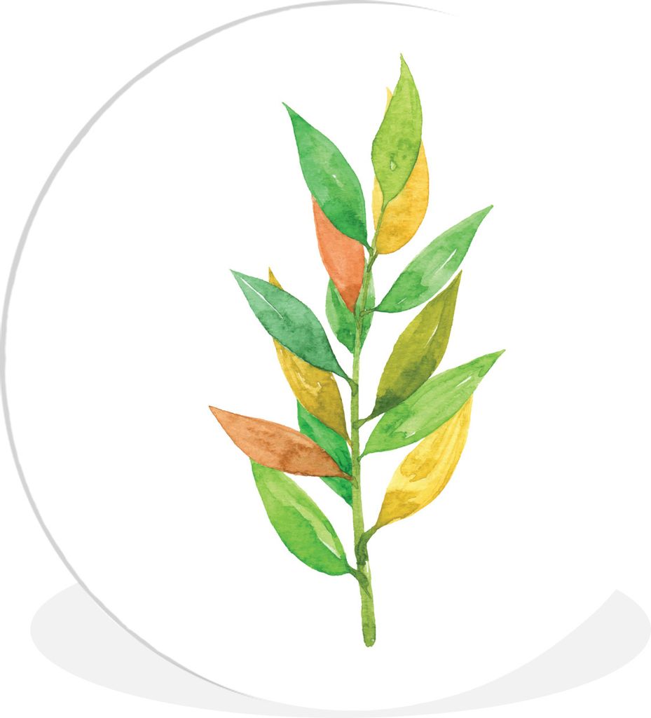 MuchoWow Rundes Wandbild - Runde Bilder Aquarelle - Blätter - Pflanzen Ø 30 cm Kreis Wanddekoration Kunststoff - Wandkreis - Wandschmuck - Schl...