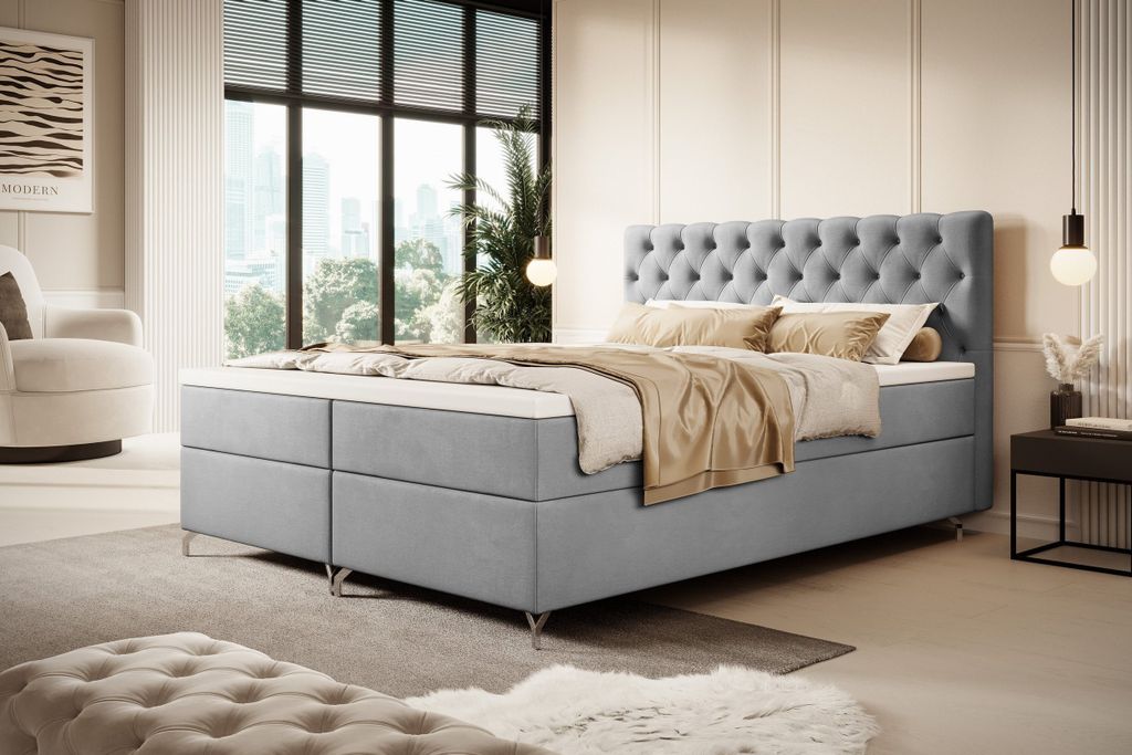 YOURHOUSE24 Boxspringbett Chester mit 2 Bettkästen, Doppelbett mit Bonell-Matratze + Topper (Farbe: Monolith 84, Größe: 160x200 cm)