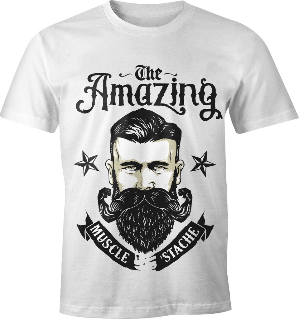 Herren T-Shirt - Beard The Amazing Muscle Mustache Bart Barber Shop Barbier Hipster Bartträger - Moonworks XXL