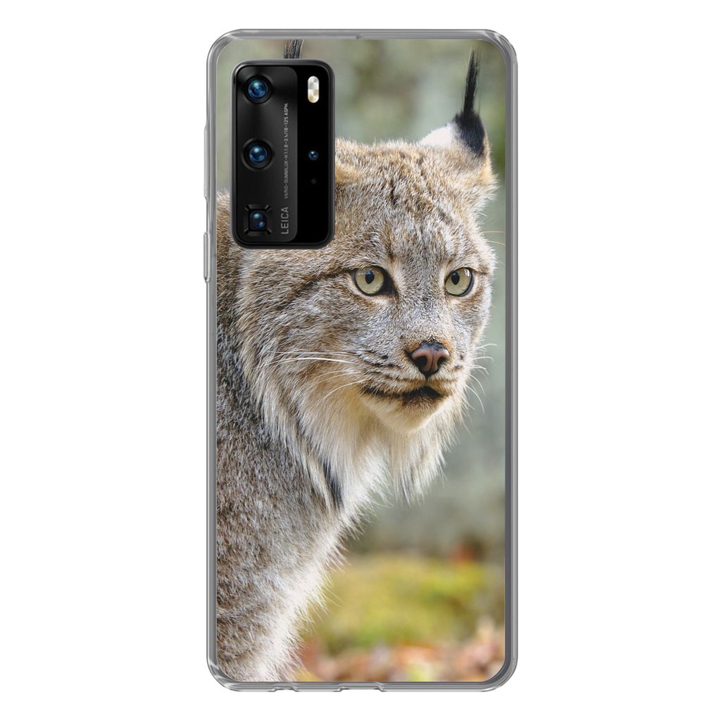 MuchoWow Handyhülle Schutzhülle Hülle für Huawei P40 Pro Luchs - Wald - Grau Silikon Softcase Handy Hülle - Schutz