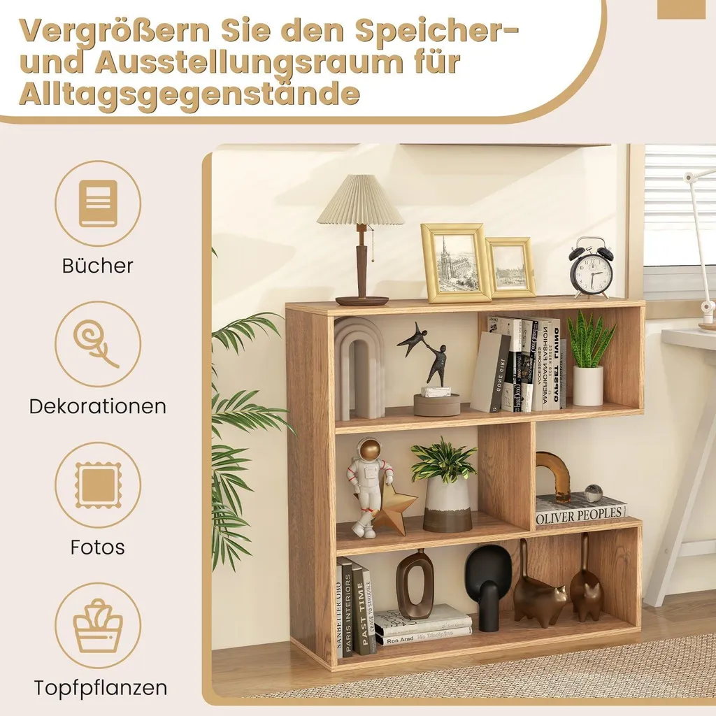Petite bibliothèque bois 3 niveaux concave avec kit de sécurité murale - 4