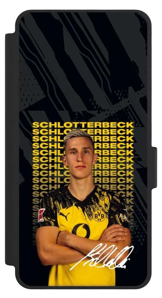 NIVOCASE Klapphülle für Samsung Galaxy S26 Handyhülle aus Kunst Leder NIVOflip schwarz BVB Borussia Dortmund Nico Schlotterbeck