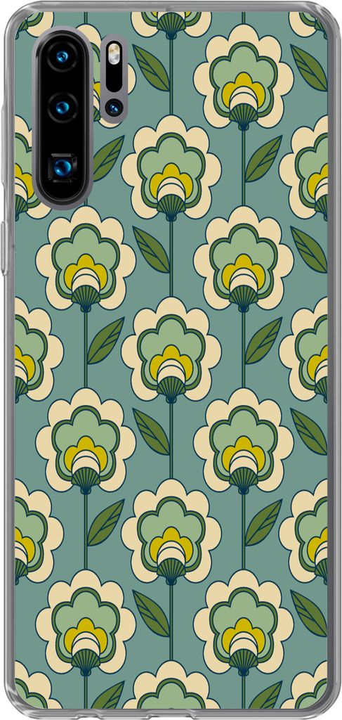 MuchoWow Handyhülle Schutzhülle Hülle für Telefoonhoesje Huawei P30 Pro Retro - Design - 1970er Jahre - Blume Silikon Softcase Handy Hülle -...