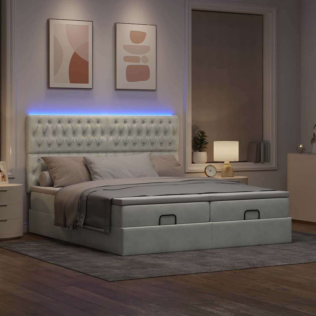 Maison Exclusive - Ottoman-Bett mit Matratzen & LEDs Hellgrau 200x200 cm Samt