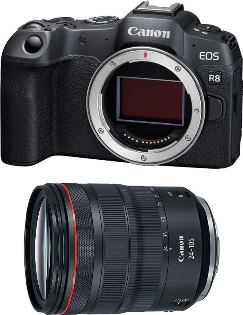 Canon EOS R8 + RF 24-105mm f/4L IS USM, 24,2 MP, 6000 x 4000 Pixel, CMOS, 4K Ultra HD, Touchscreen, Schwarz