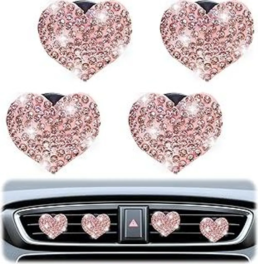 2 Clip Deodorante Auto A Cuore Rosso Con Strass – Fermo Per Bocchetta D'aria, Diffusore Profumo Integrato