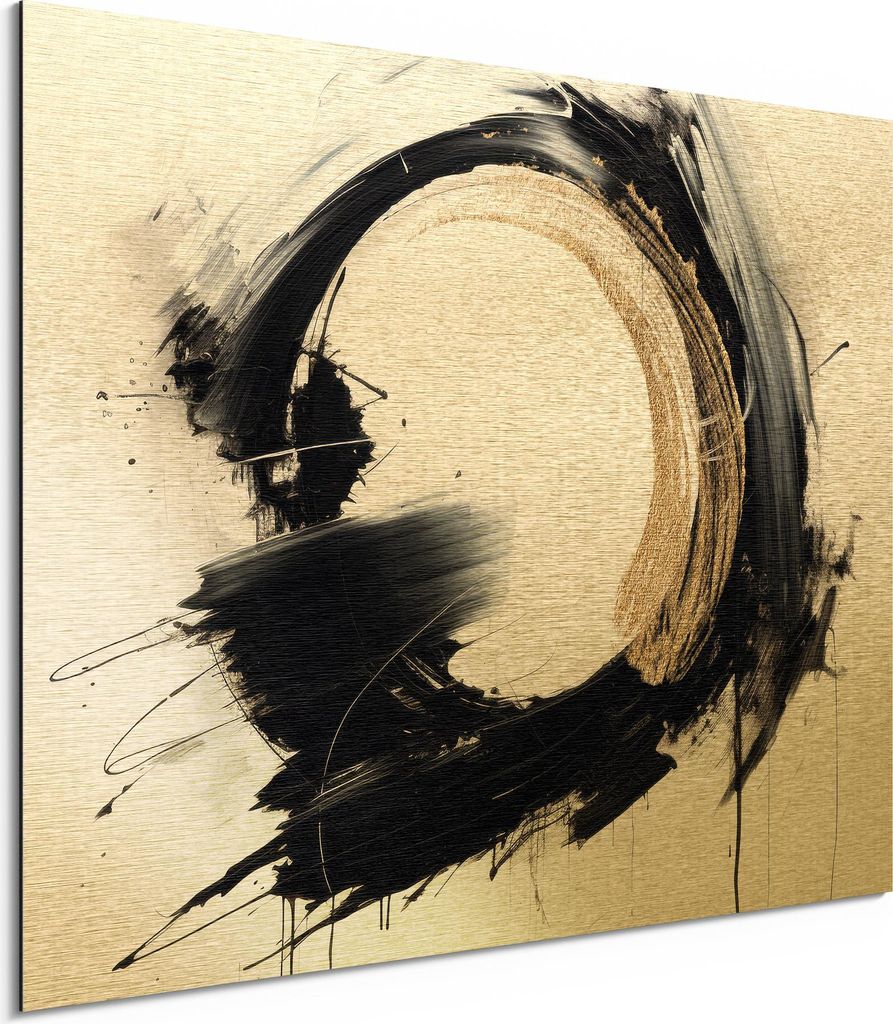 DEQORI Alu-Dibond Bild Gold 40x30 cm 'Spirale der Stille' Wandbild Metall dünn Design